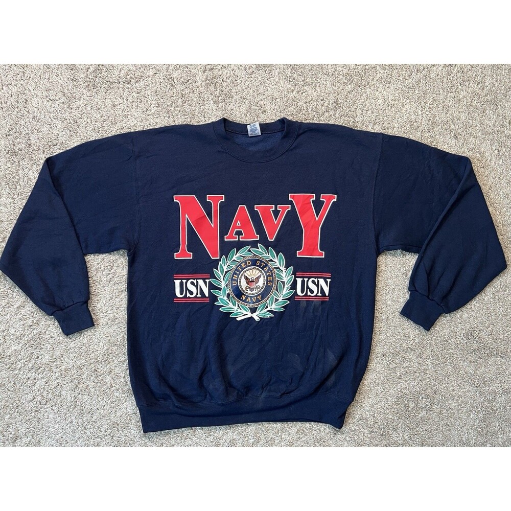 US Navy Vintage Graphic Crewneck Sweatshirt USN Soffe Sweats Navy Blue Men’s L